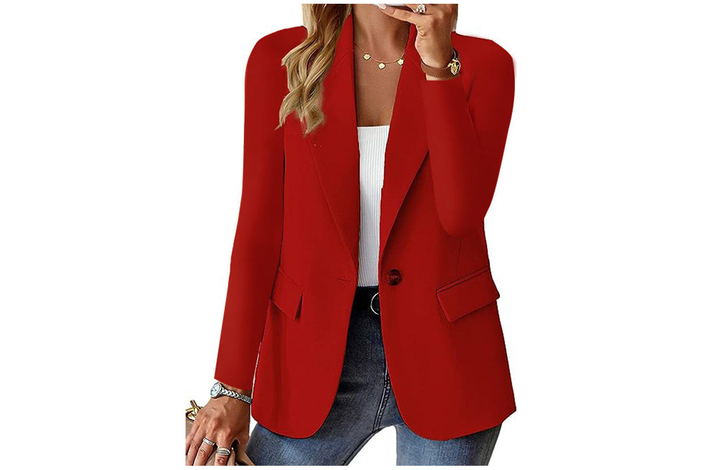 **Women's Long-Sleeved Solid Color Cardigan Blazer**