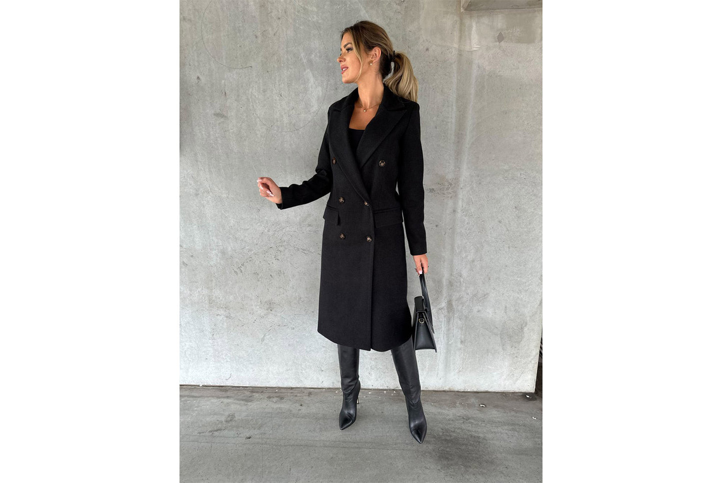 Women's Long-Sleeved Double-Breasted Slim-Fit Coat with Lapel