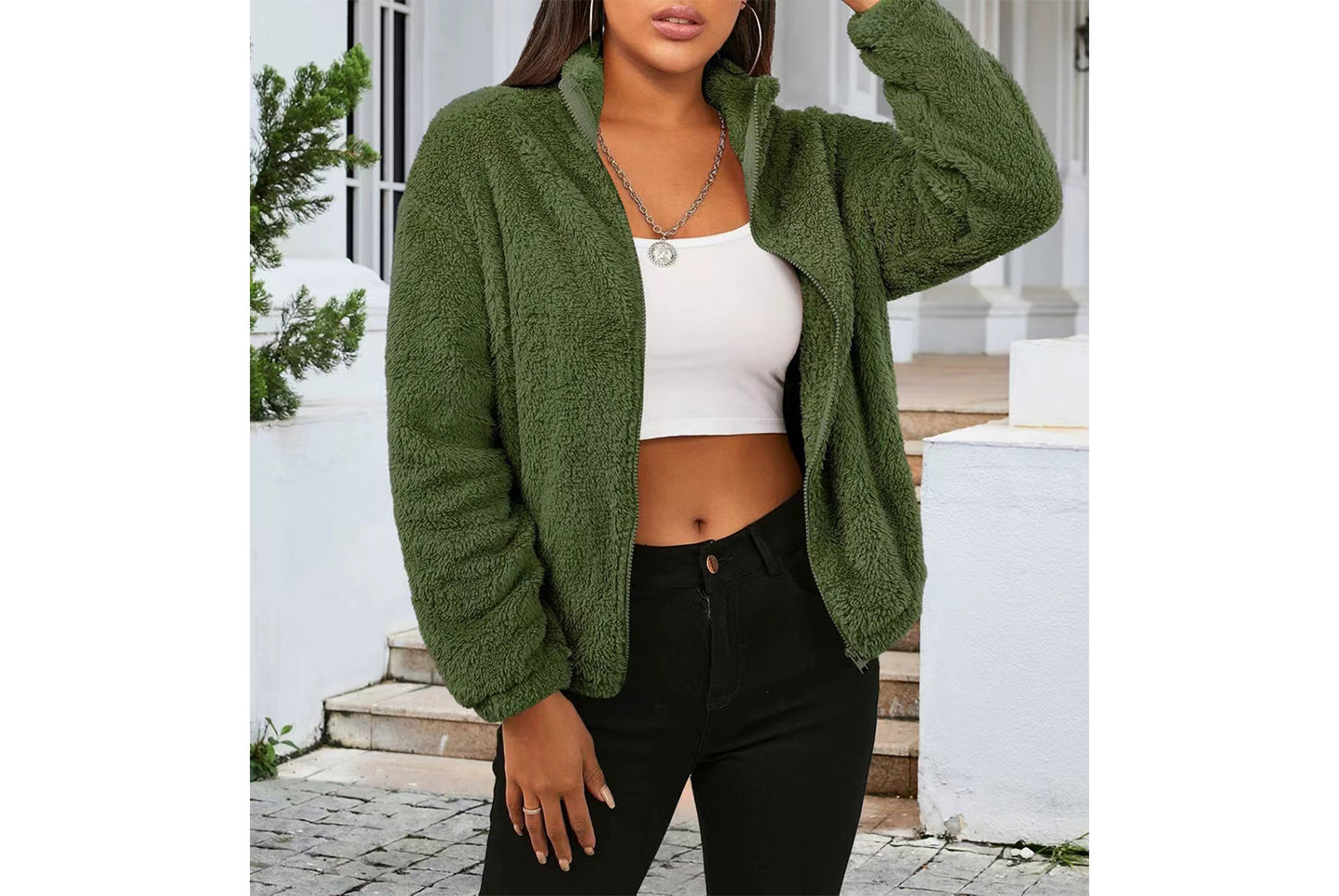 Long-Sleeved Plush Loose-Fitting Warm Cardigan