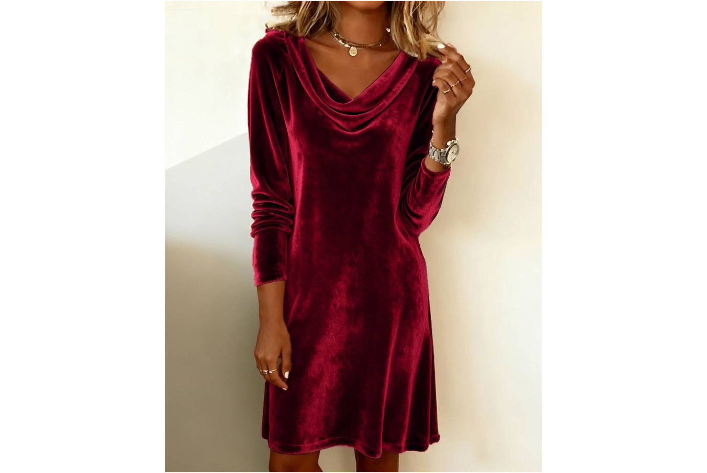 **Gold Velvet Elegant Dress, Slim Fit Midi Dress for Autumn/Winter**