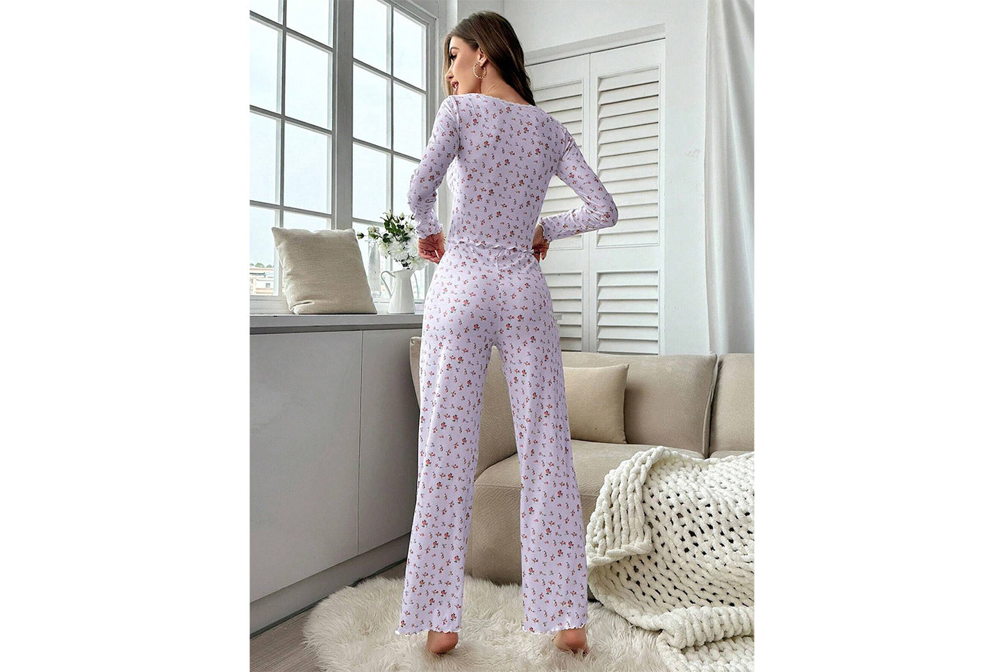 Autumn/Winter Floral Long-Sleeved Loungewear Set