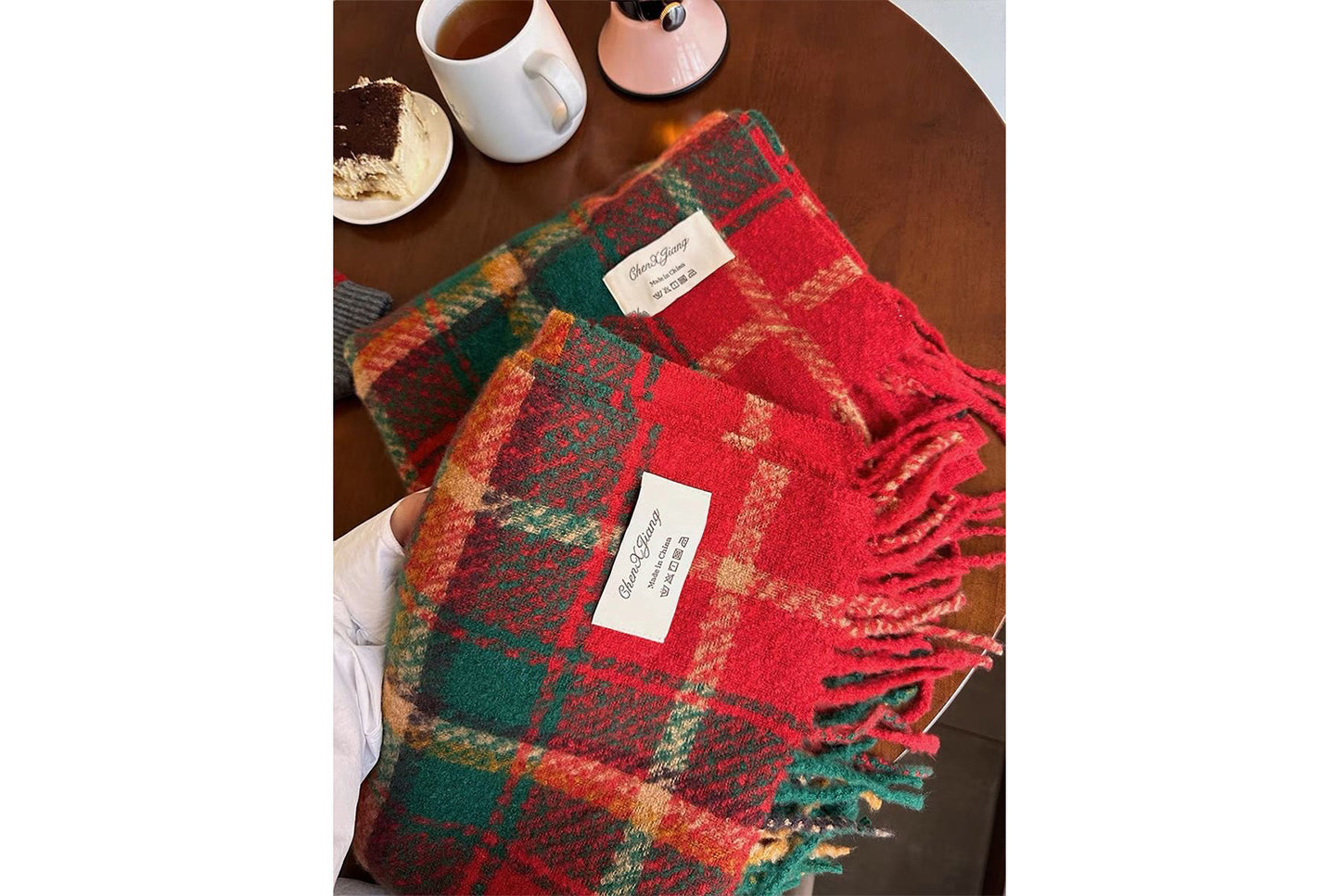 **Red Plaid Scarf for Women, Thick and Versatile Winter Style**