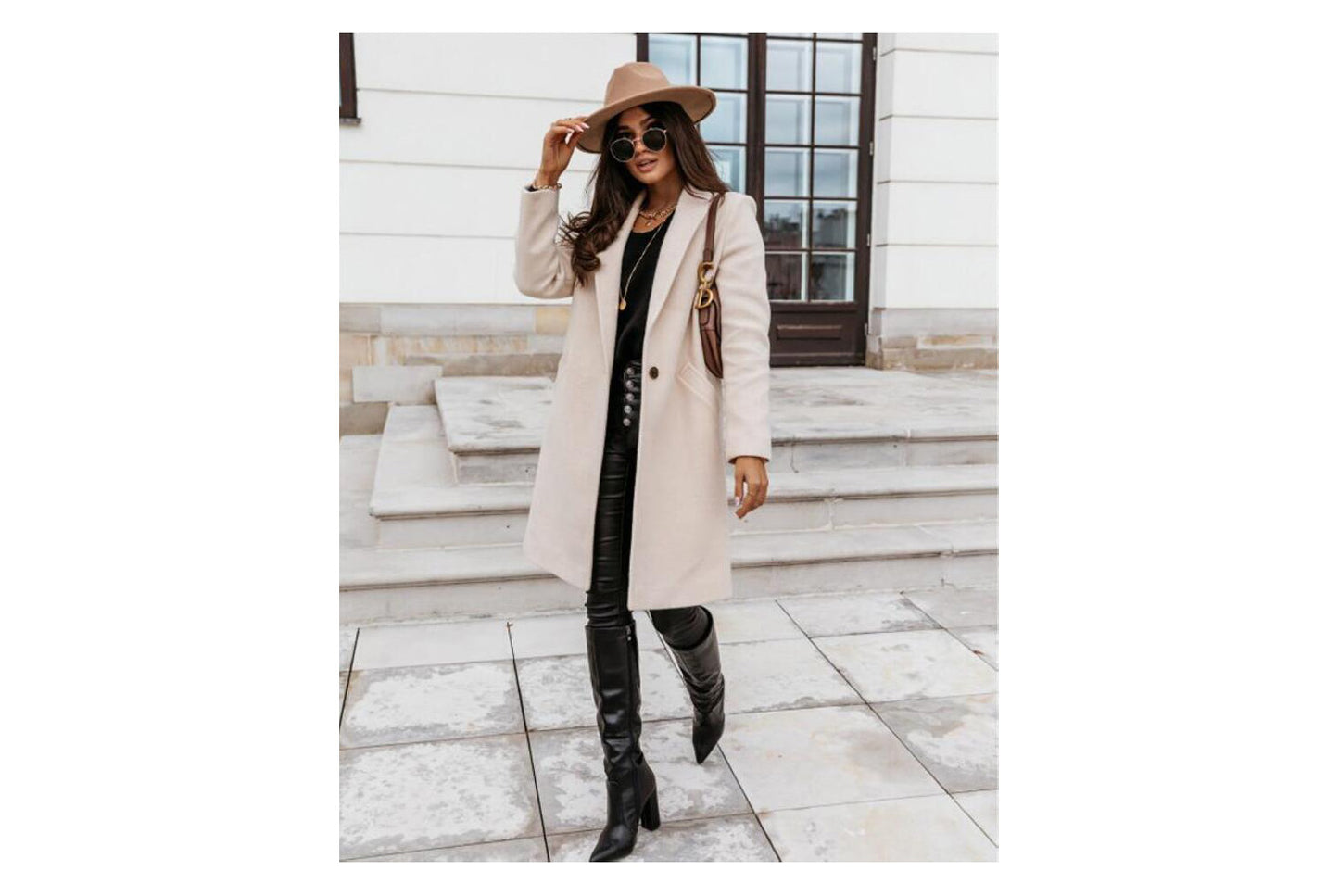 Solid Color Lapel Wool Coat