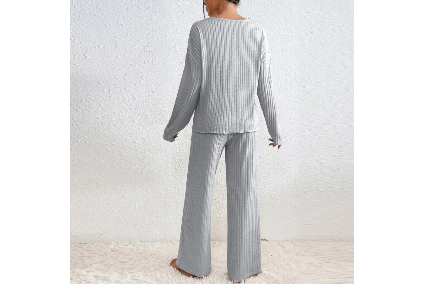 **Women's V-Neck Loose-Fitting Casual Long-Sleeved Set (Home Wear)**
