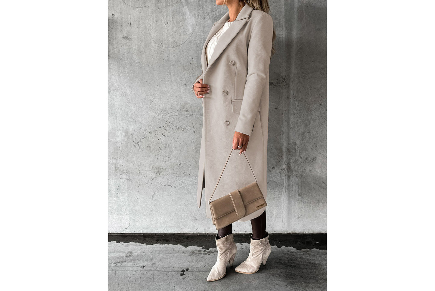 Women's Long-Sleeved Double-Breasted Slim-Fit Coat with Lapel