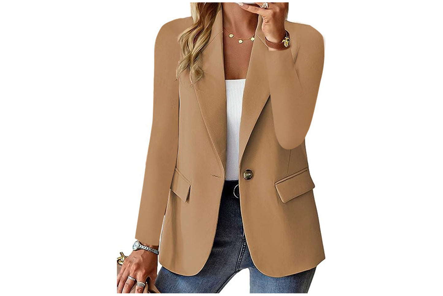 **Women's Long-Sleeved Solid Color Cardigan Blazer**