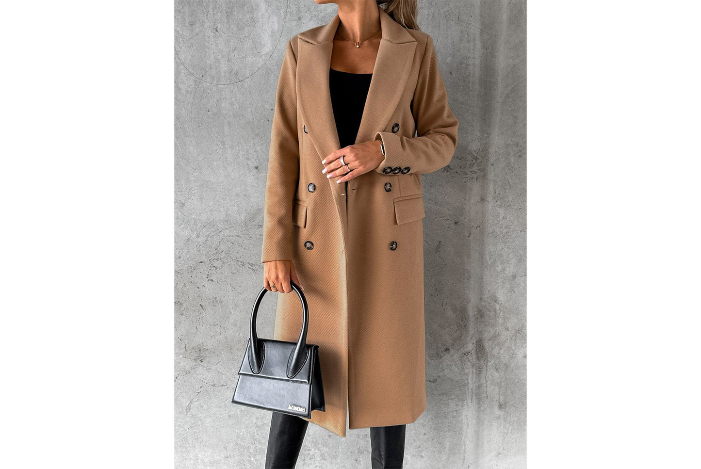Women's Long-Sleeved Double-Breasted Slim-Fit Coat with Lapel