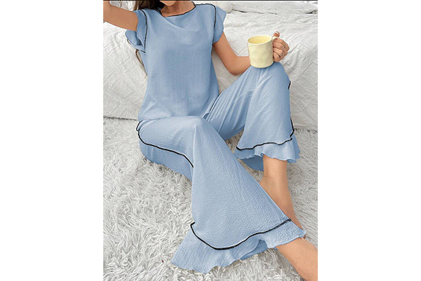 Round Neck Color-Blocked Loungewear Set