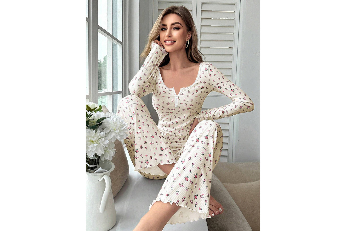 Autumn/Winter Floral Long-Sleeved Loungewear Set
