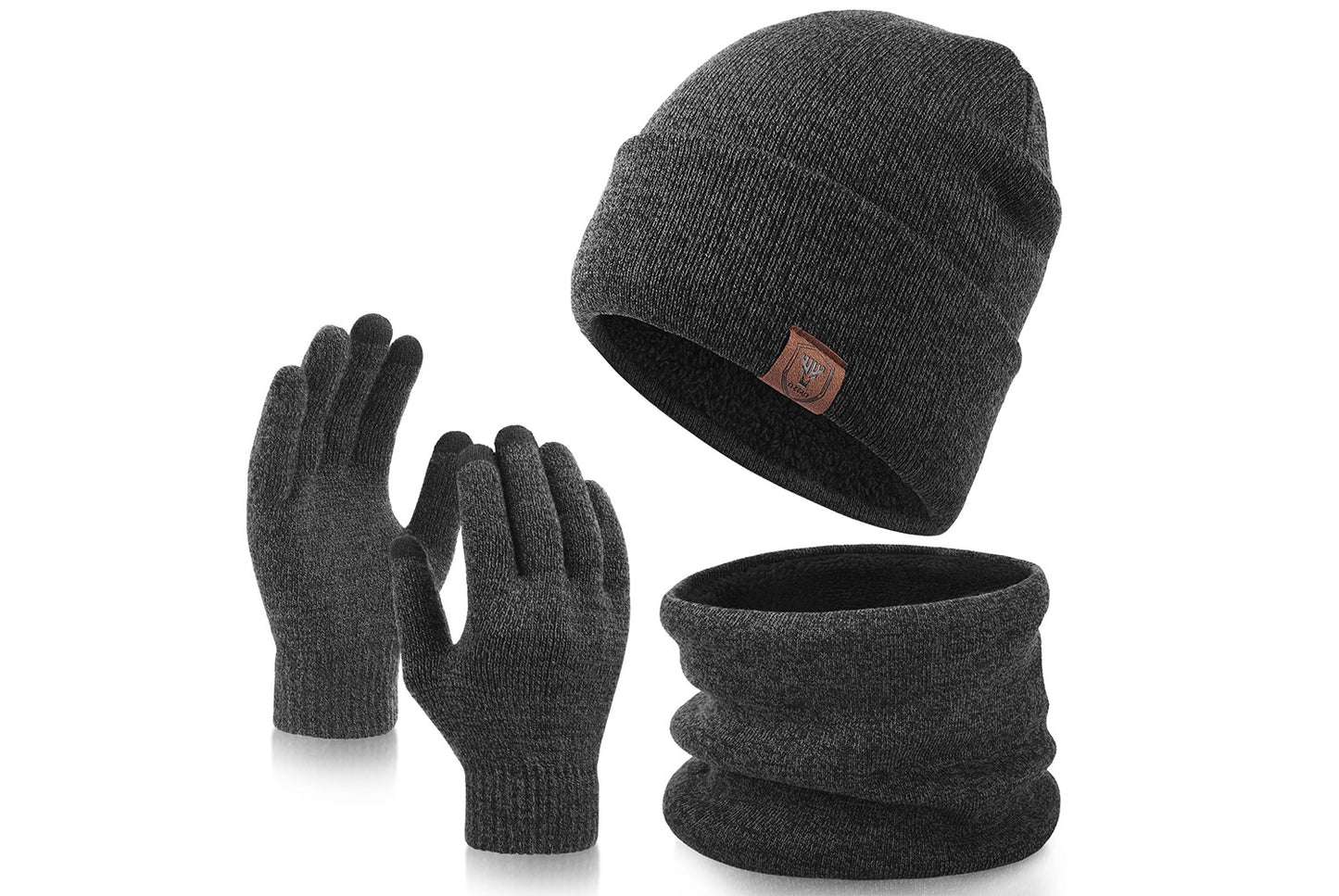 Three-Piece Set: Double-Layer Fleece-Lined Hat, Scarf, and Gloves