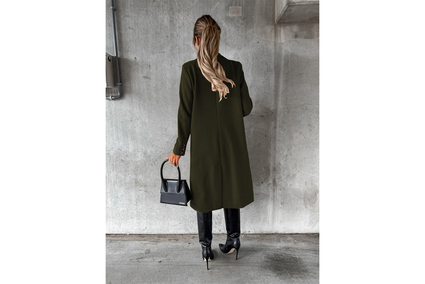 Women's Long-Sleeved Double-Breasted Slim-Fit Coat with Lapel