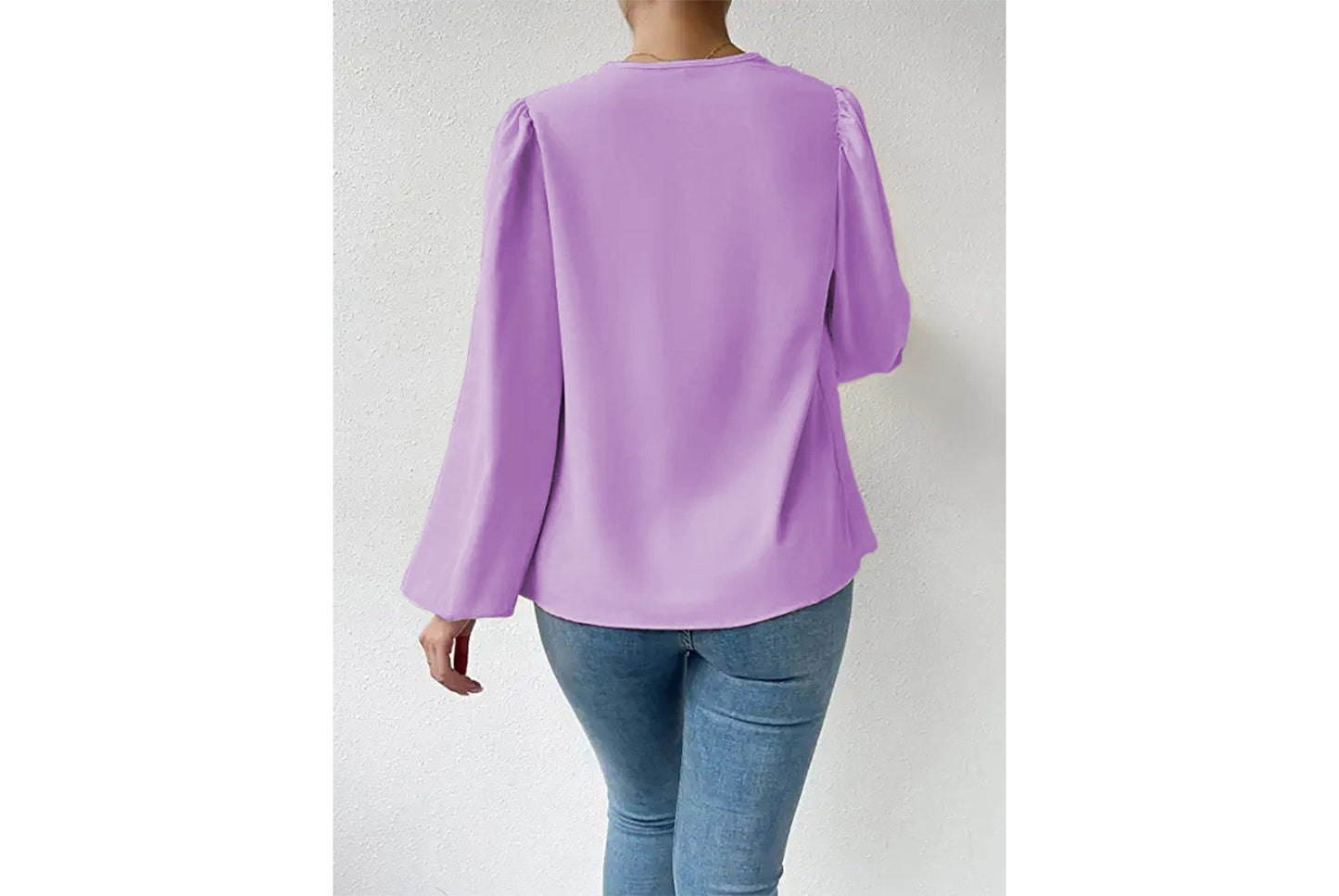 **Women's Chiffon Long-Sleeve Blouse | V-Neck Draped Loose Top**