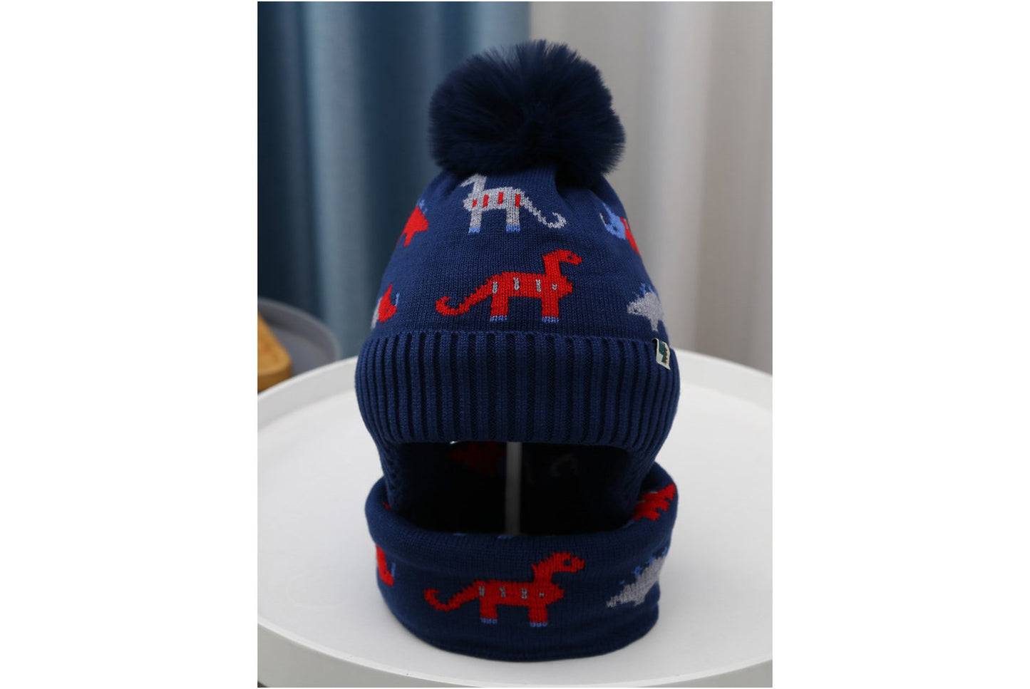 Children's Dinosaur Warm Scarf and Hat Set (Fleece-lined Knit)
