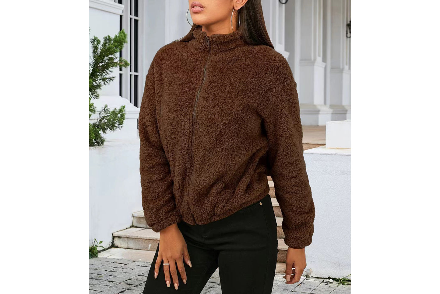 Long-Sleeved Plush Loose-Fitting Warm Cardigan