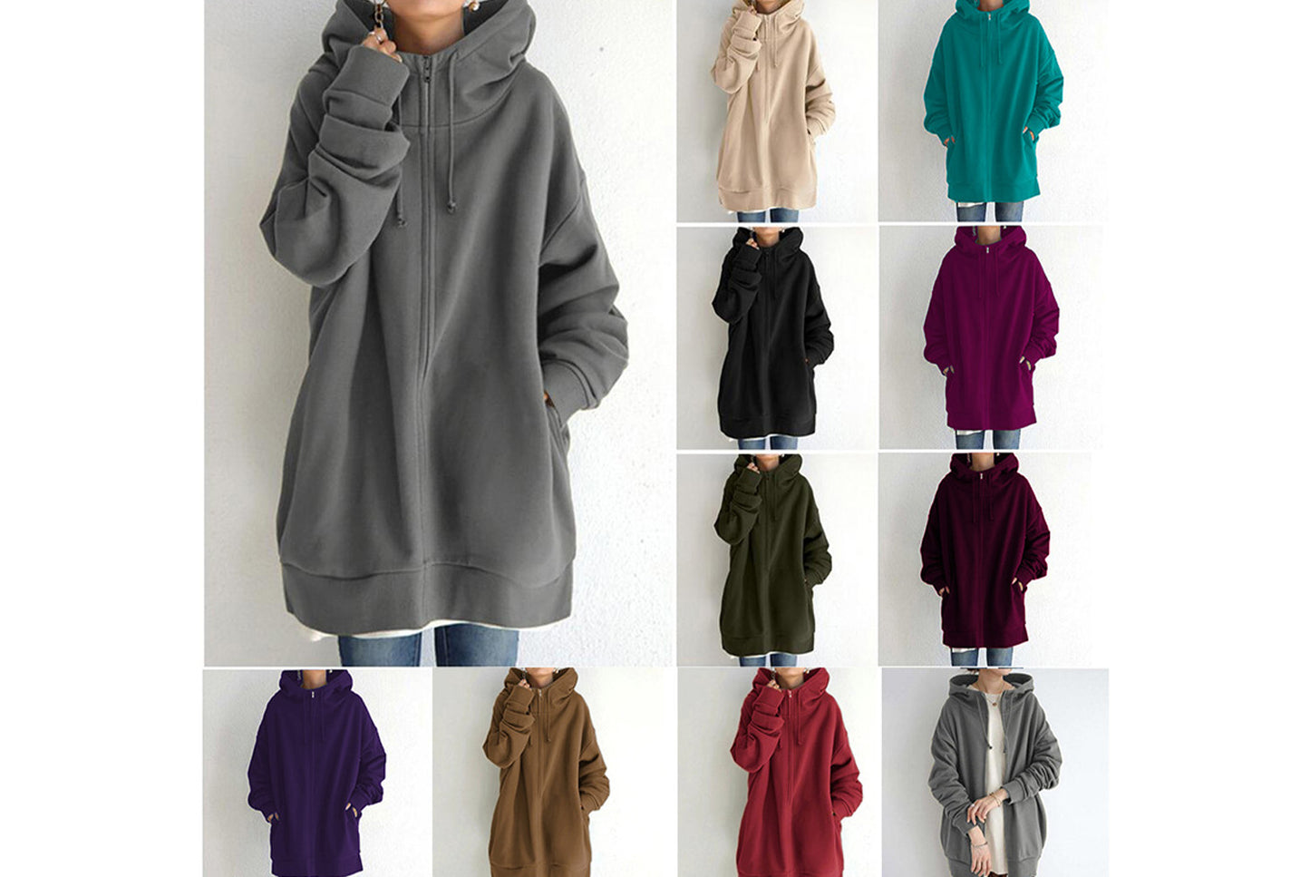 Stylish Streetwear Zippered Hooded Fleece-Lined Sweatshirt