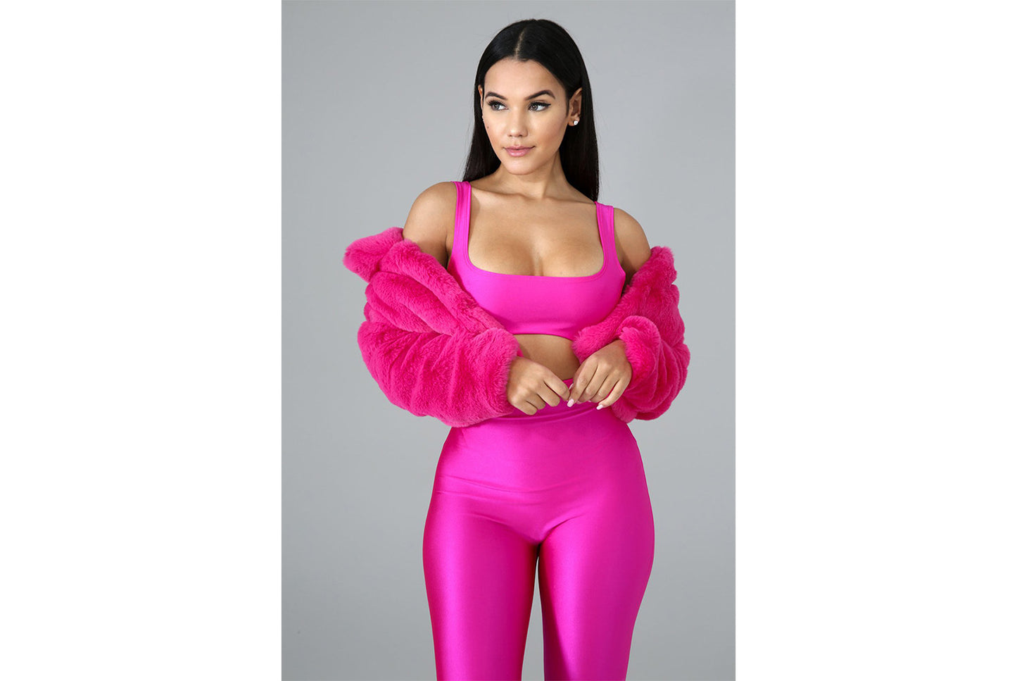 **Sexy Candy-Colored Faux Fur Short Cardigan/Plush Top**