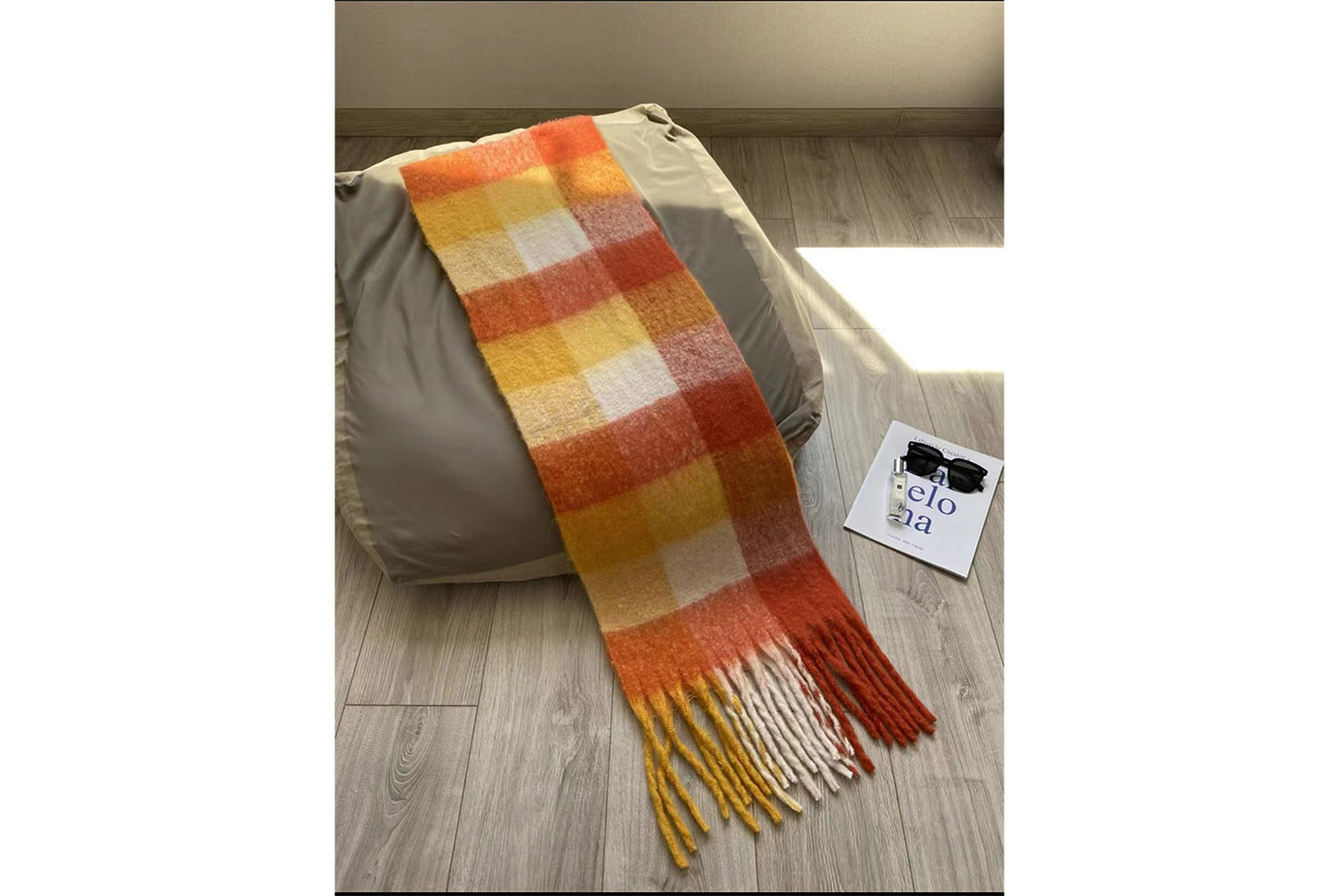 Stylish Color-Blocked Plaid Scarf