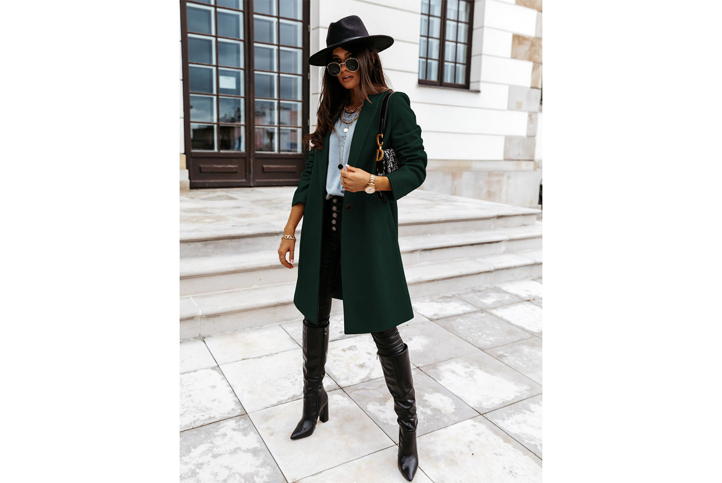 Solid Color Lapel Wool Coat