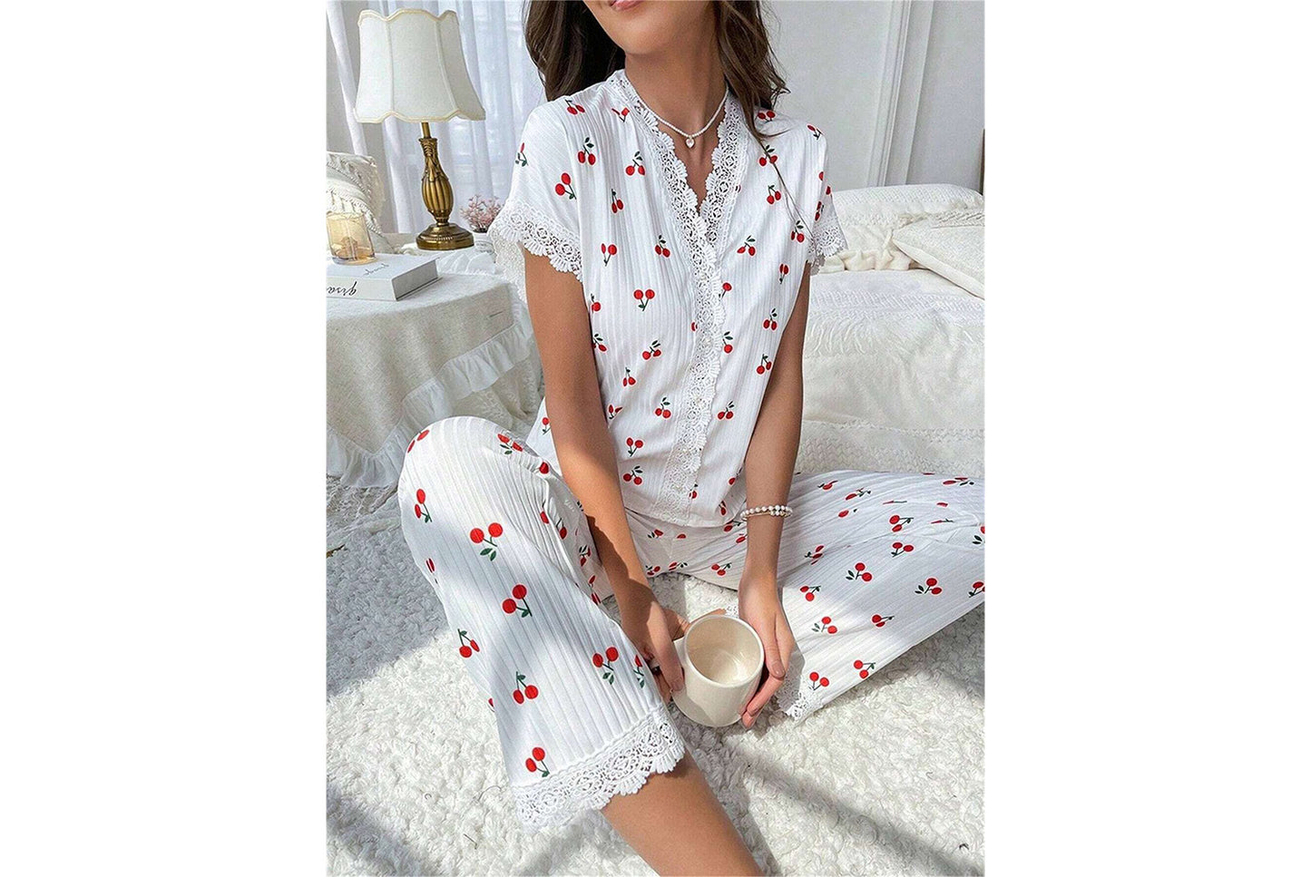 Ladies' Cherry Print Home Wear  Set