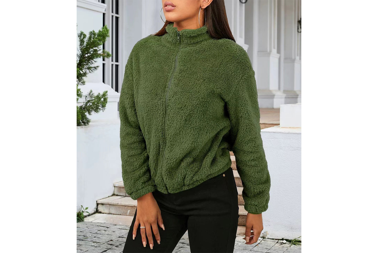 Long-Sleeved Plush Loose-Fitting Warm Cardigan