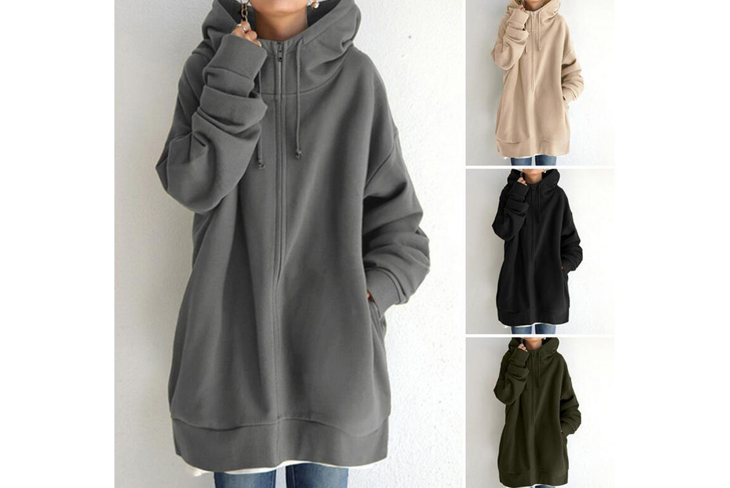 Stylish Streetwear Zippered Hooded Fleece-Lined Sweatshirt