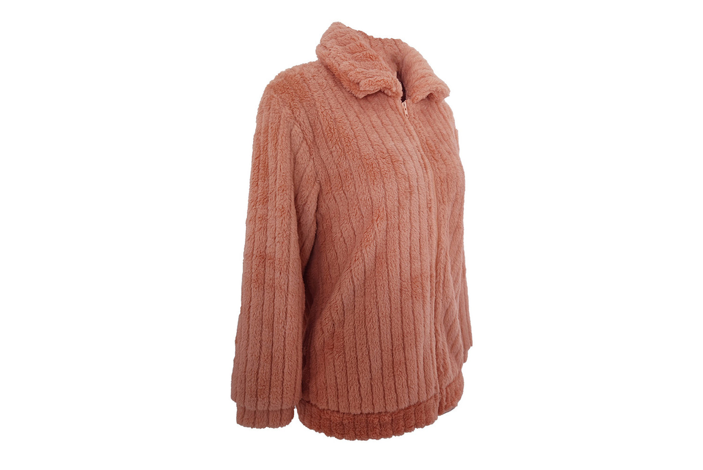 **Women's Fleece Cardigan Coat, Short Collared Warm Top**