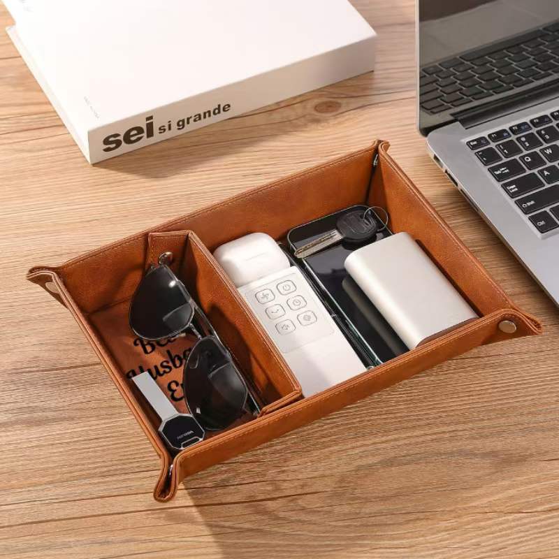 # PU Leather Creative Storage Tray and Keychain Set