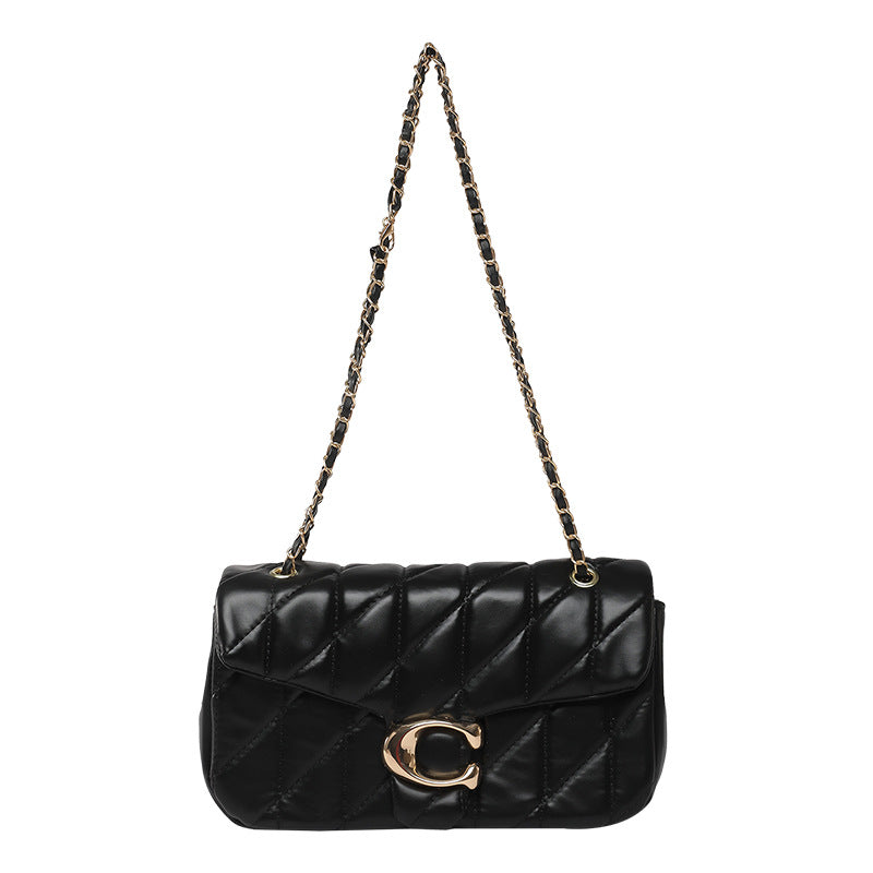 # Quilted Striped Chain Crossbody Bag