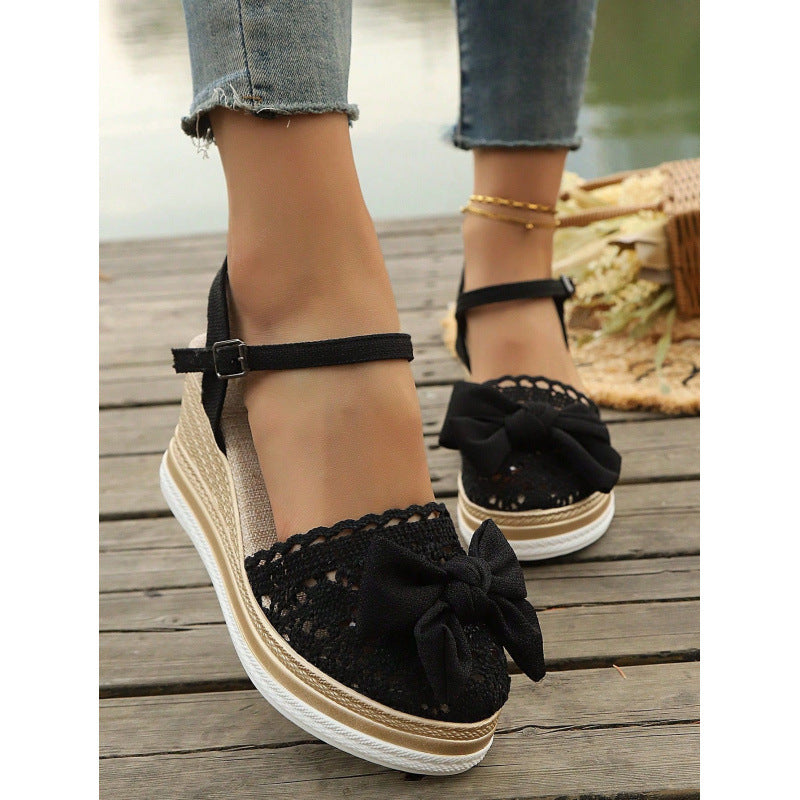 # Lace-trimmed Wedge Sandals