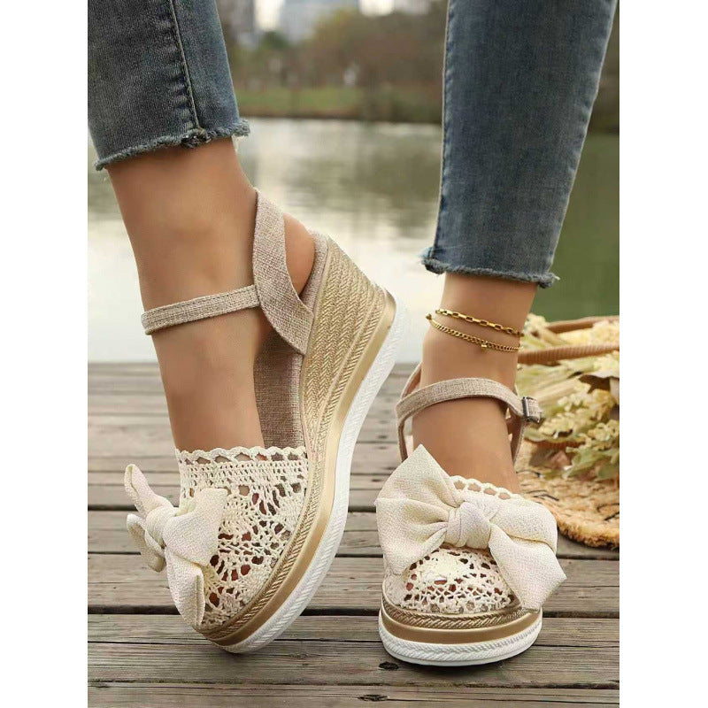 # Lace-trimmed Wedge Sandals