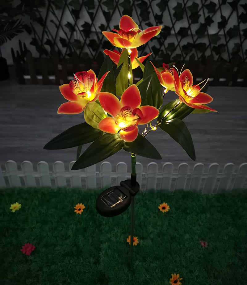 Solar-Powered Artificial Orchid Ground-Installed Lawn Light