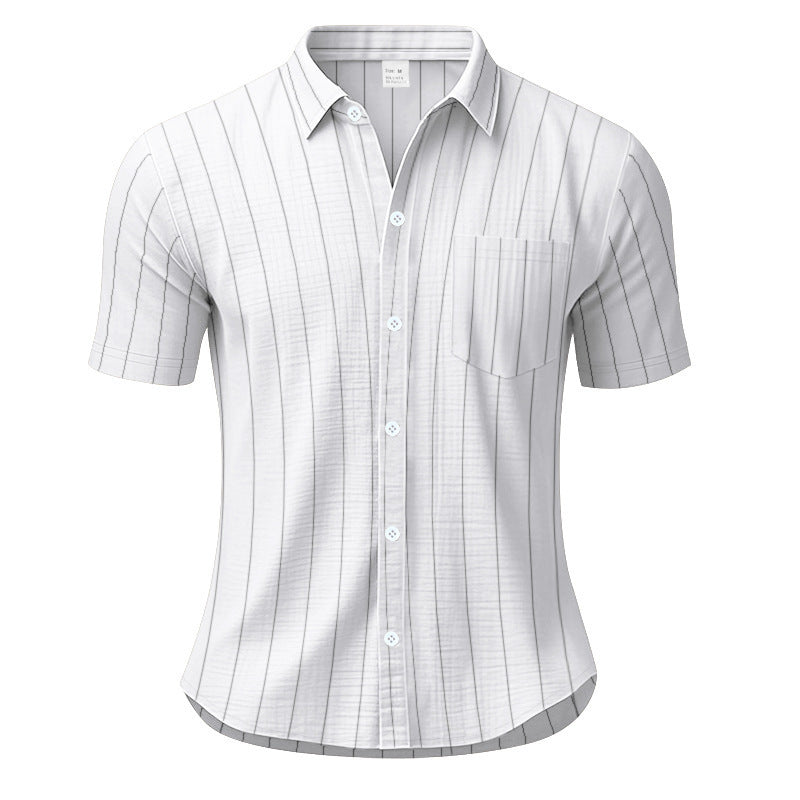 # Striped Linen Short-Sleeve Business Casual Shirt with Lapel