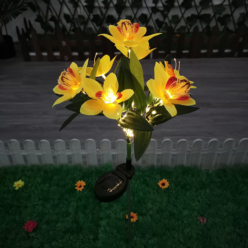 Solar-Powered Artificial Orchid Ground-Installed Lawn Light