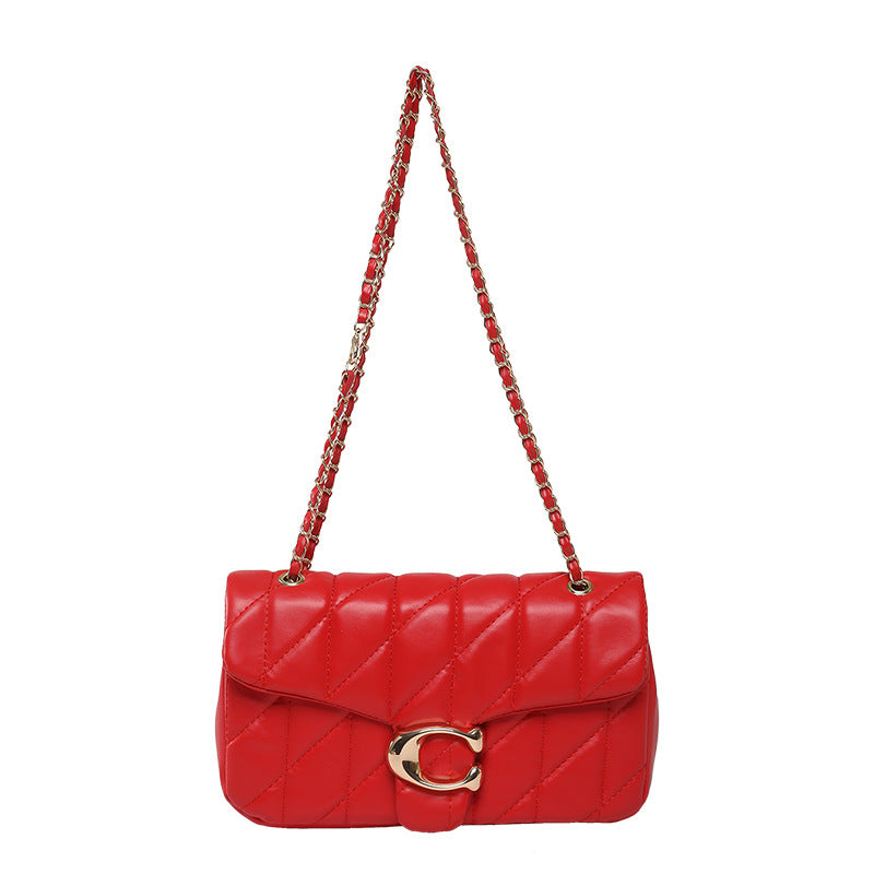 # Quilted Striped Chain Crossbody Bag