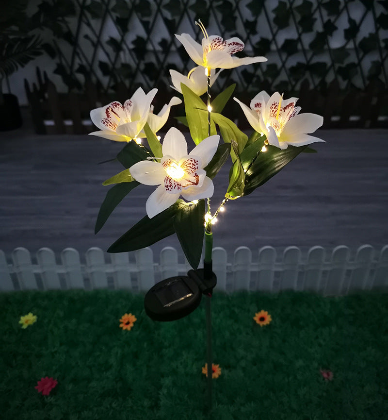 Solar-Powered Artificial Orchid Ground-Installed Lawn Light