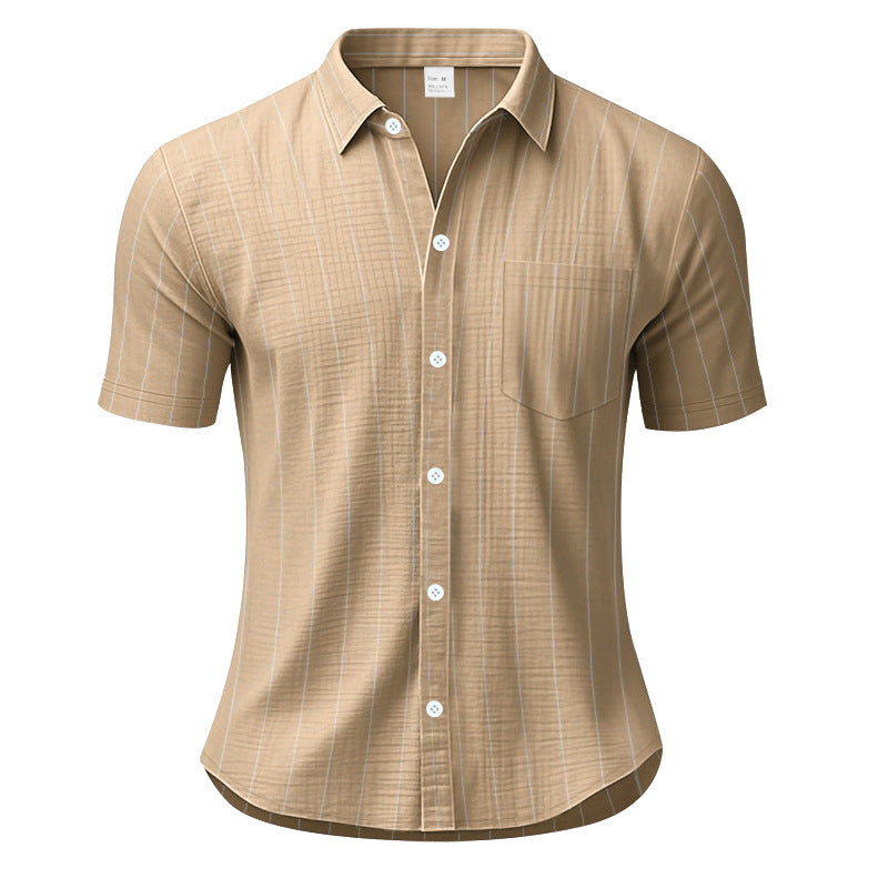 # Striped Linen Short-Sleeve Business Casual Shirt with Lapel