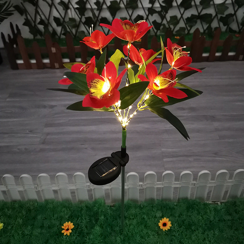 Solar-Powered Artificial Orchid Ground-Installed Lawn Light