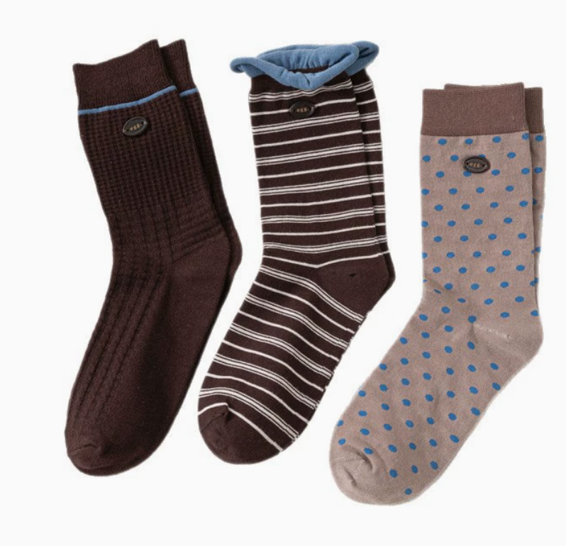 Retro Polka Dot Striped Button Socks for Women-3 pairs