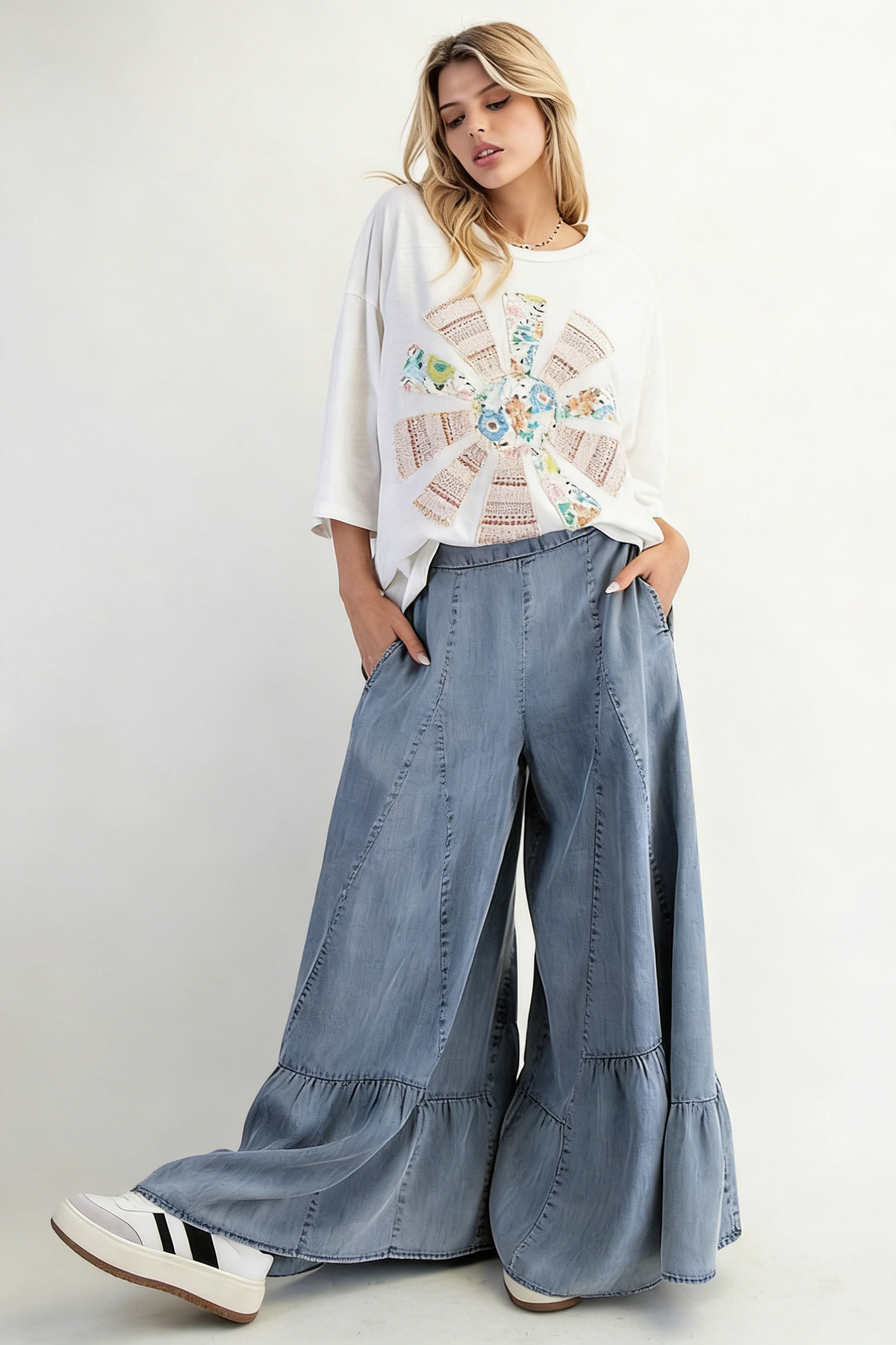 Casual Elastic Waist Wide-Leg Pants