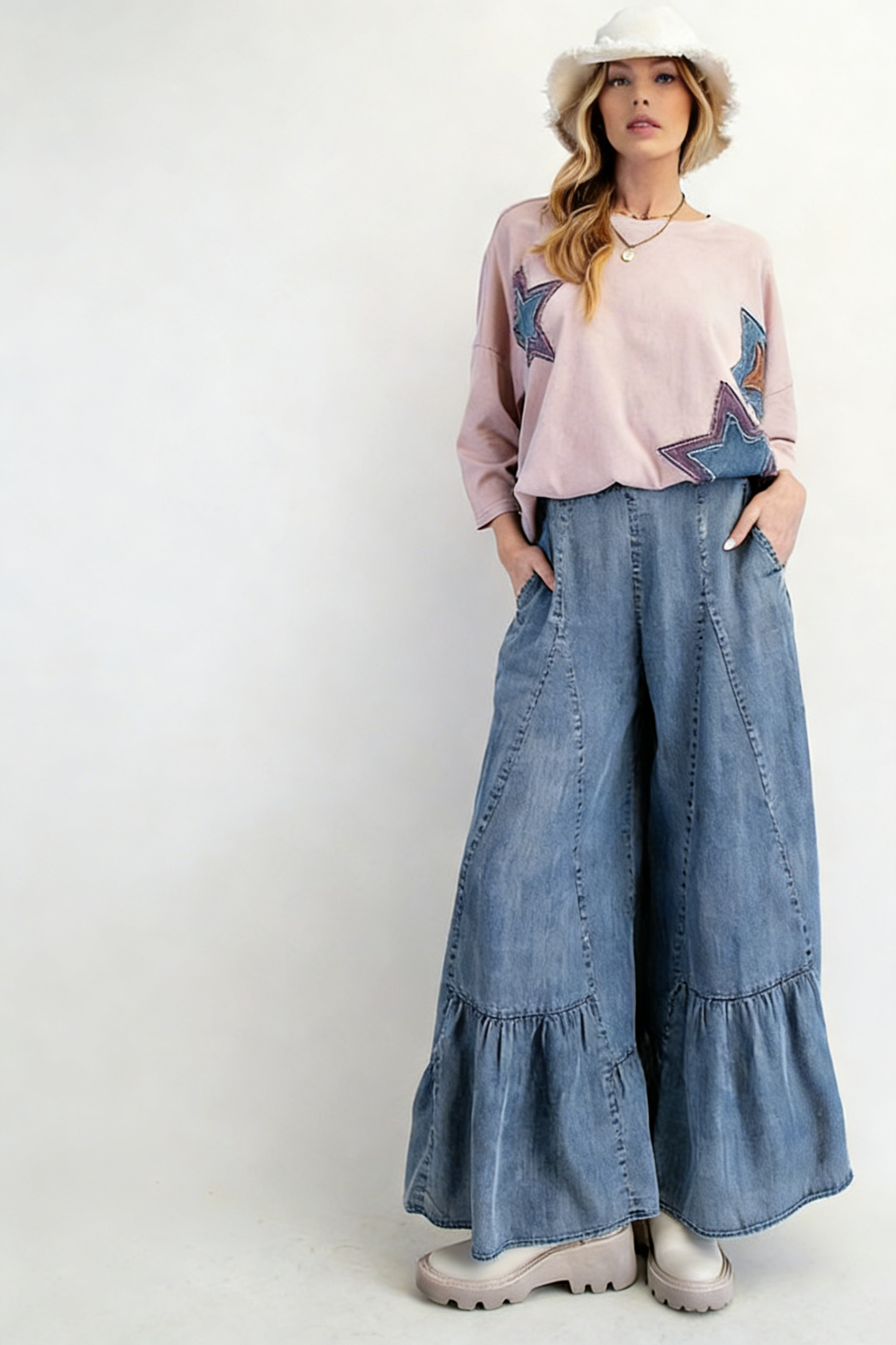 Casual Elastic Waist Wide-Leg Pants